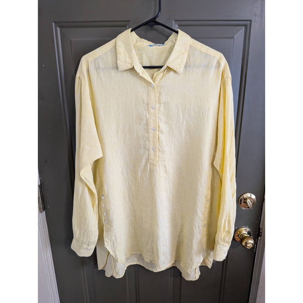 NWOT J.McLaughlin Yellow 100% Linen Long Sleeve Button Side Tunic‎ Top Large